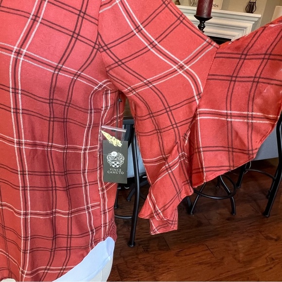 NWT $79 Vince Camuto Women’s Plaid Ruffle Sleeve Shift Size XS Apple Red - Picture 6 of 16